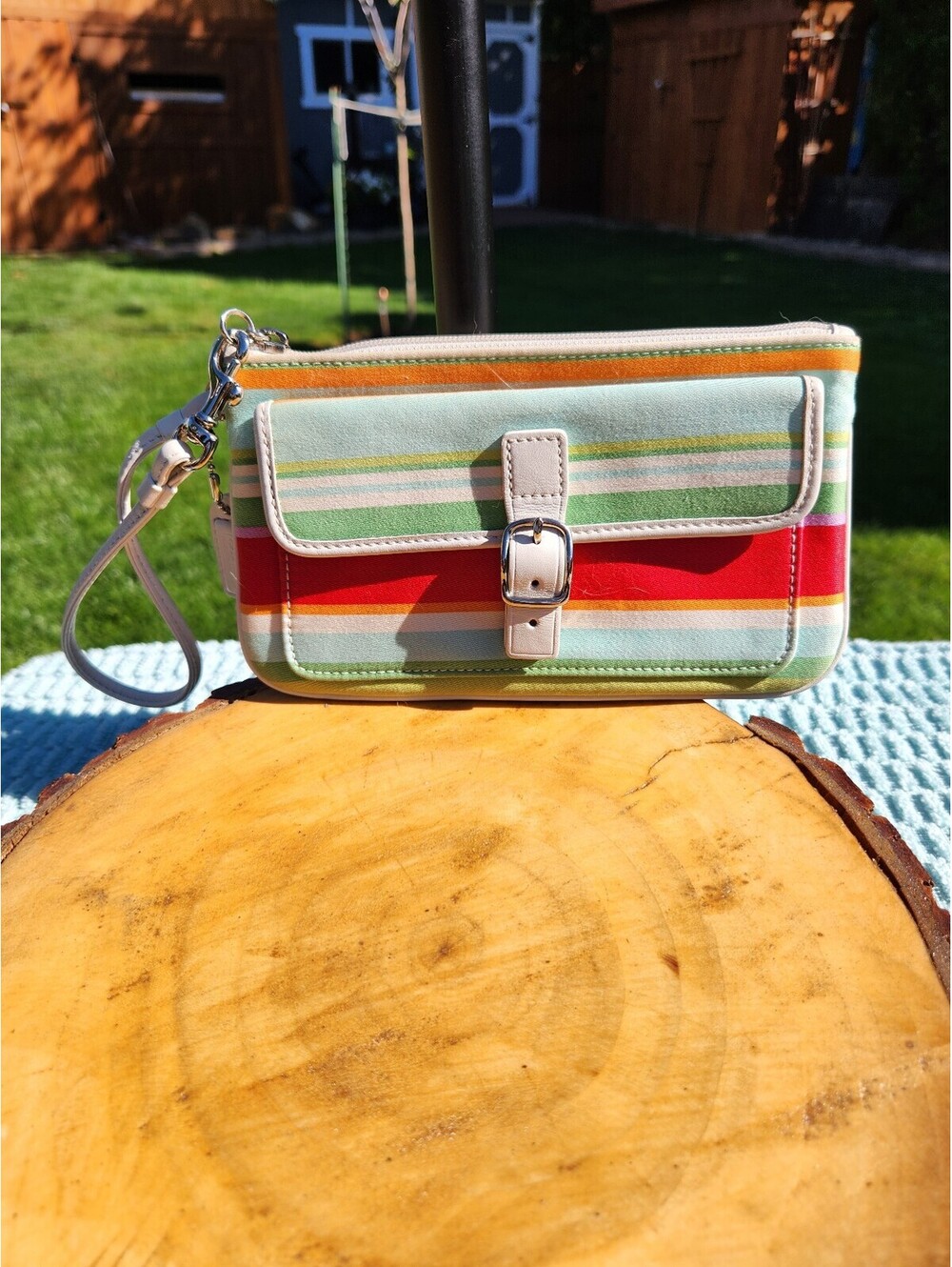 Coach Hamptons Striped Twill Pocket Wristlet